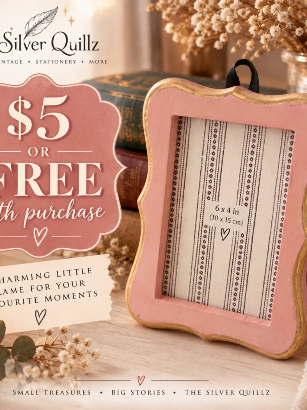Pink & Gold Decorative Photo Frame 4x6 | $5 or FREE With Purchase